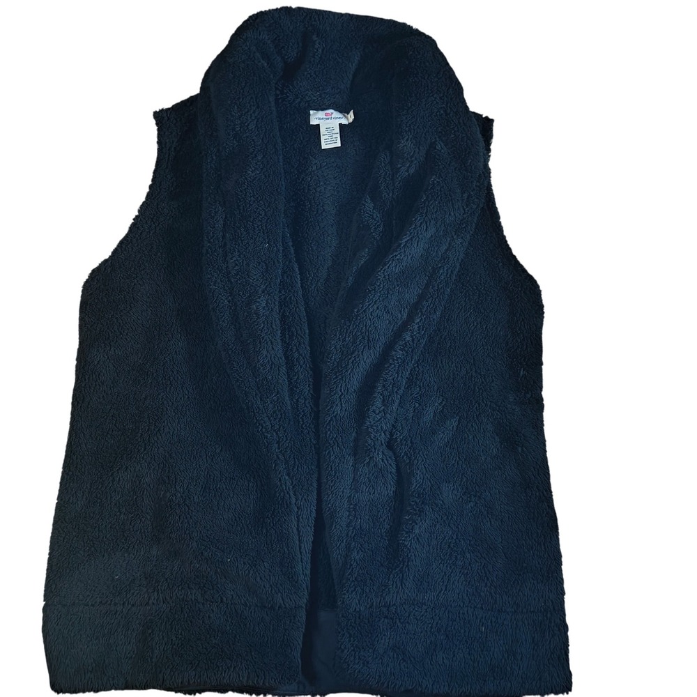 Vineyard Vines Fleece Vest Women's Medium Black Sleeveless Open Front Cozy‎  M